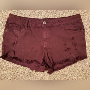 Angel Kiss distressed cut off maroon short shorts